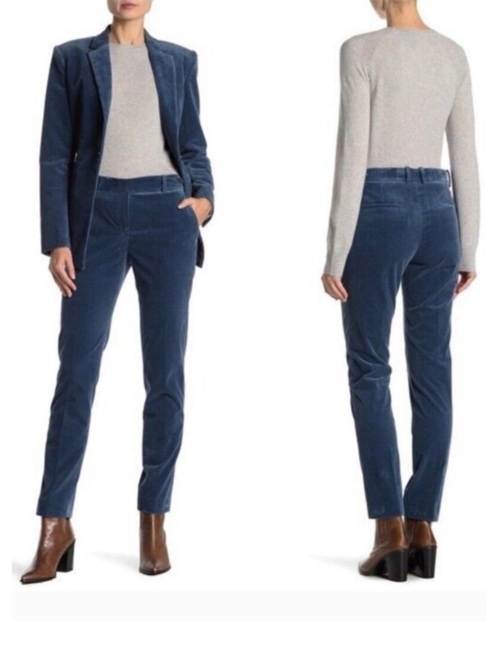 Theory Slim Trouser Modern Corduroy Pants Blue Metal Size 10